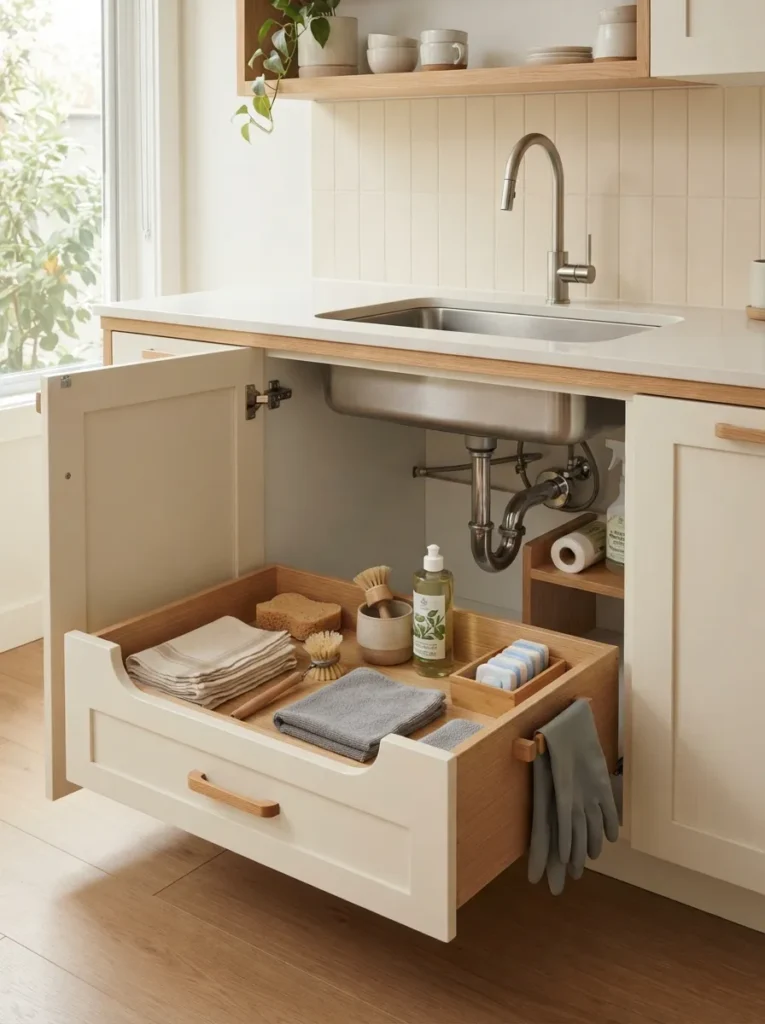27 Under Kitchen Sink Organization Ideas to Save Space 9 Under-Sink Drawer