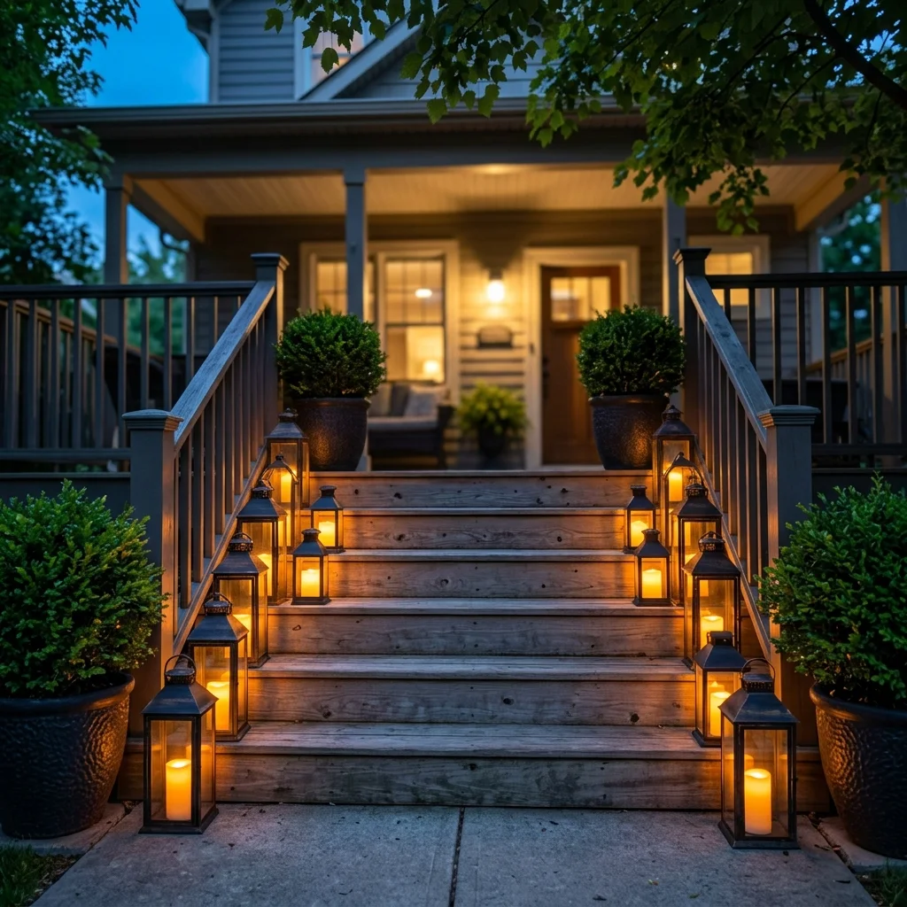 28 Back Porch Ideas That Feel Instantly Super Inviting 8 Lantern Lined Steps