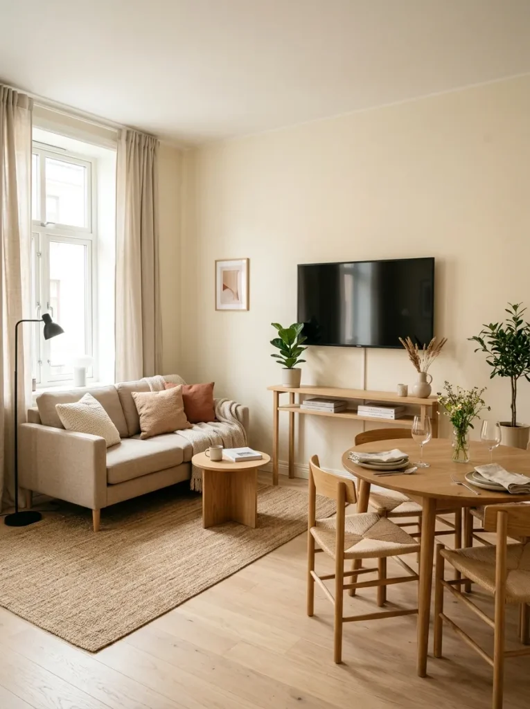26 Small Living Room Dining Room Combo Ideas to Try 24 Wall-Mounted TV