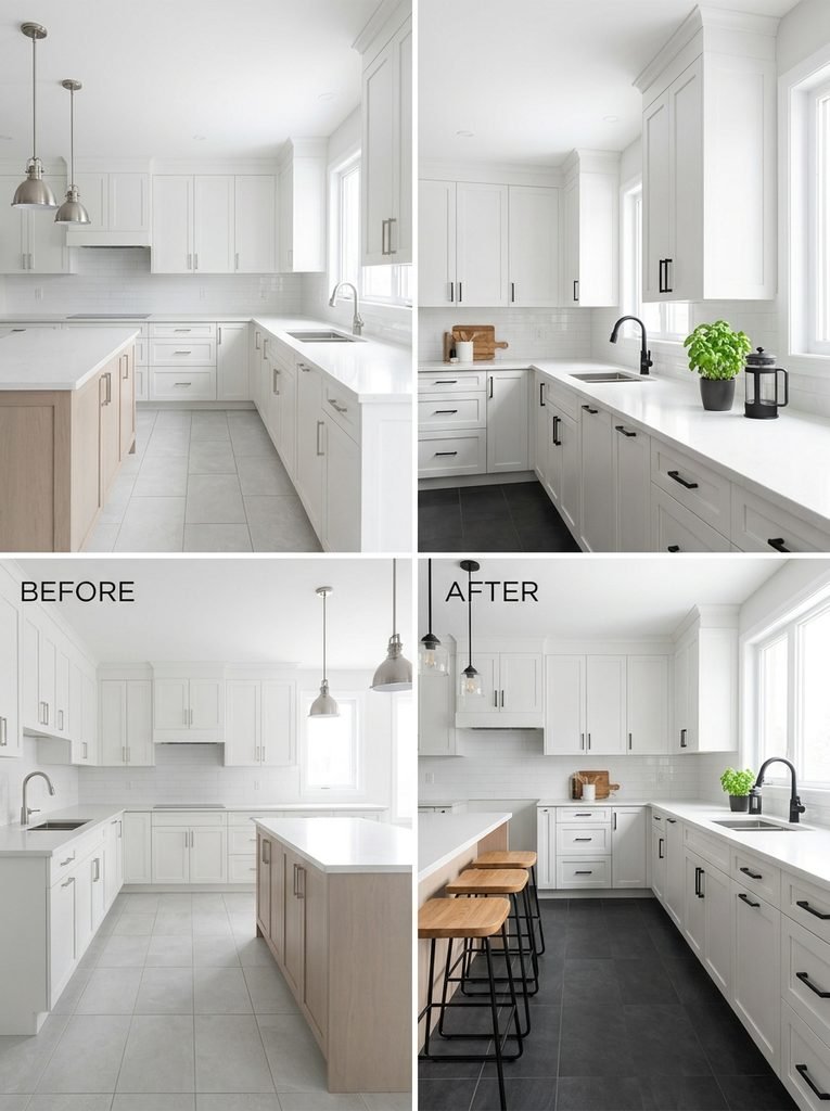 27 Flooring Ideas for White Kitchen Cabinets 5 Matte Charcoal Tile