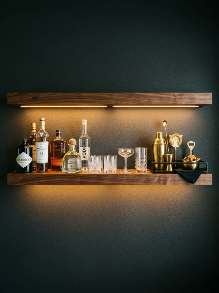 27 DIY Bar Shelf Ideas to Create Wow-Worthy Styles 7 Backlit Bottle Shelf