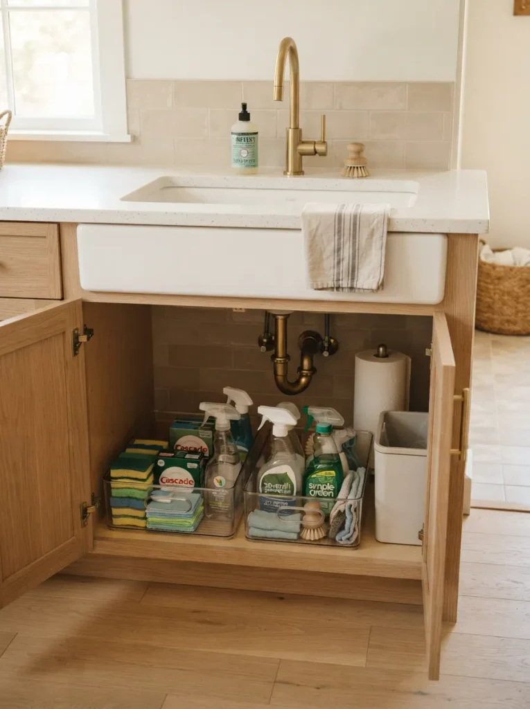 27 Under Kitchen Sink Organization Ideas to Save Space 2 Pull-Out Storage Bins