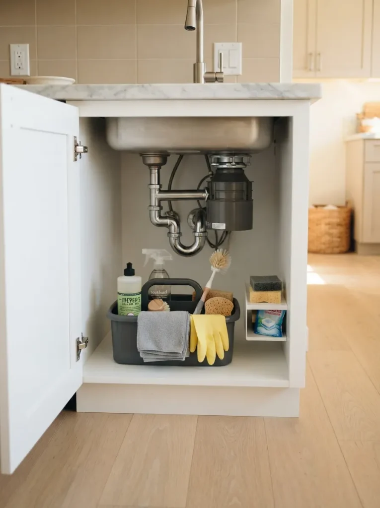 27 Under Kitchen Sink Organization Ideas to Save Space 28 Removable Cleaning Caddy