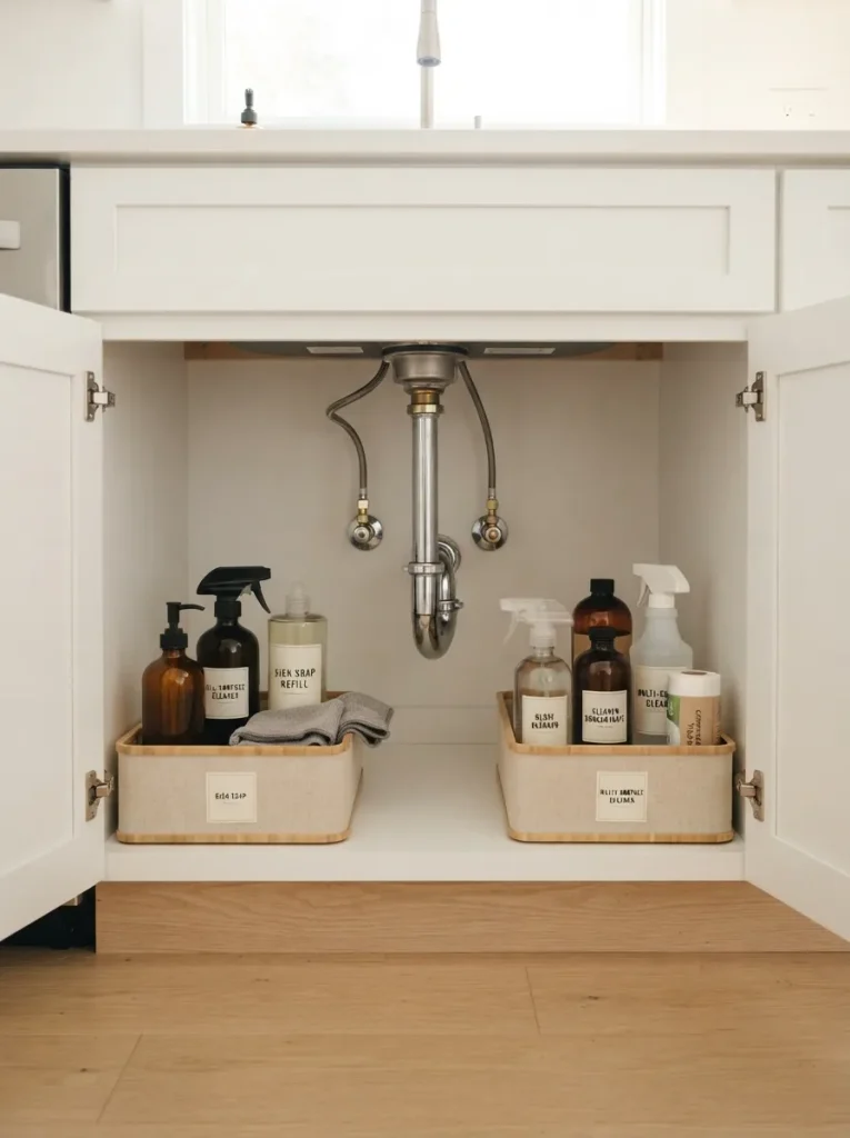 27 Under Kitchen Sink Organization Ideas to Save Space 22 Narrow Bottle Bins