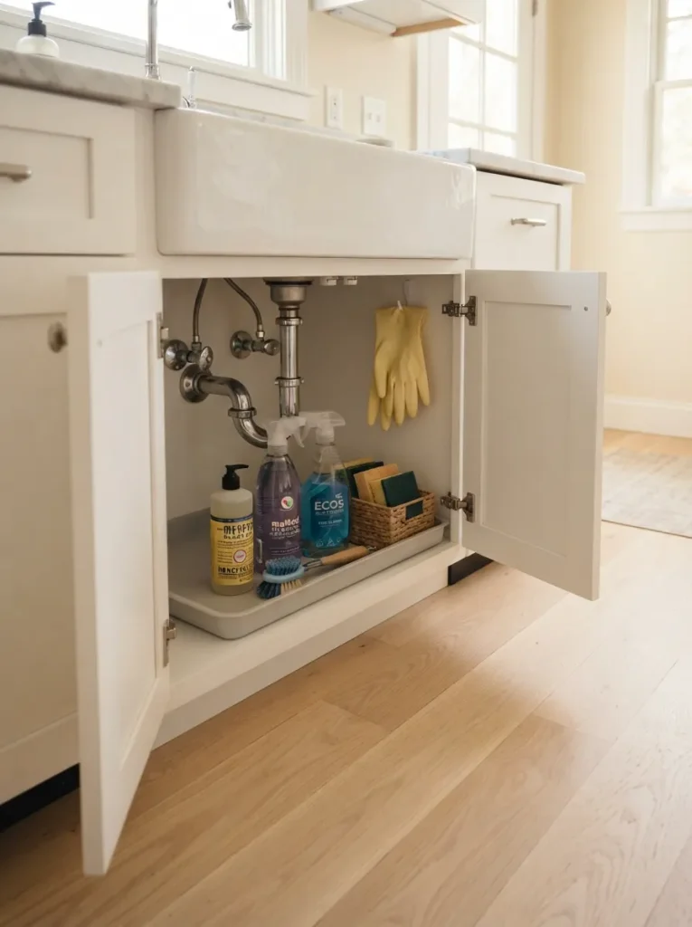 27 Under Kitchen Sink Organization Ideas to Save Space 17 Leak-Proof Trays