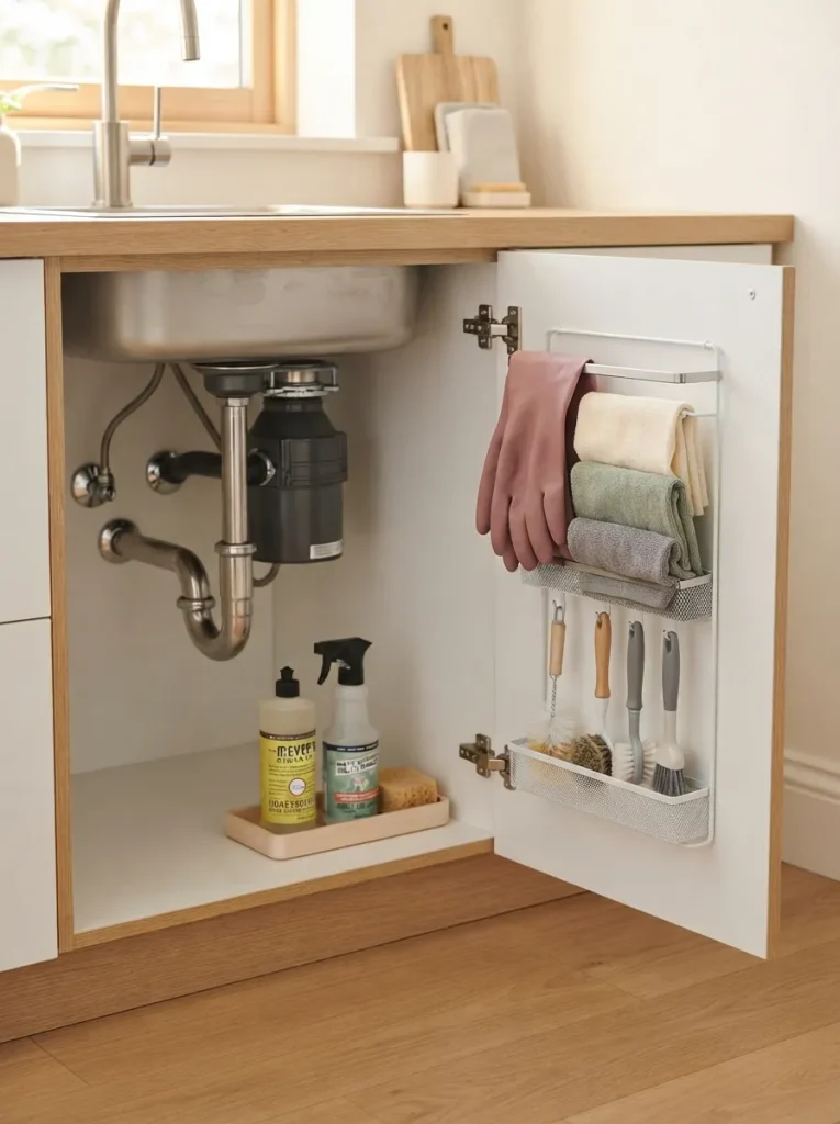 27 Under Kitchen Sink Organization Ideas to Save Space 21 Hanging Glove Rack