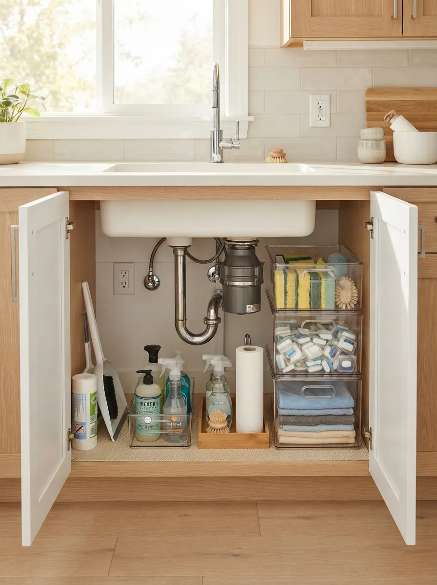 27 Under Kitchen Sink Organization Ideas to Save Space 4 Stackable Containers