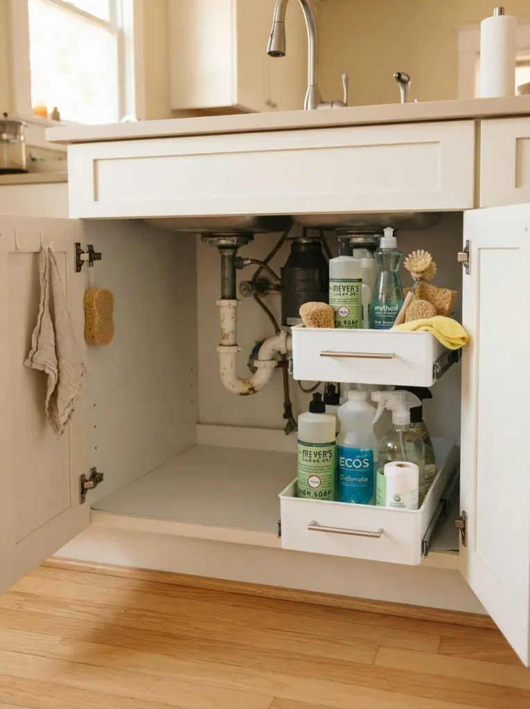 27 Under Kitchen Sink Organization Ideas to Save Space 26 Slim Side Bins
