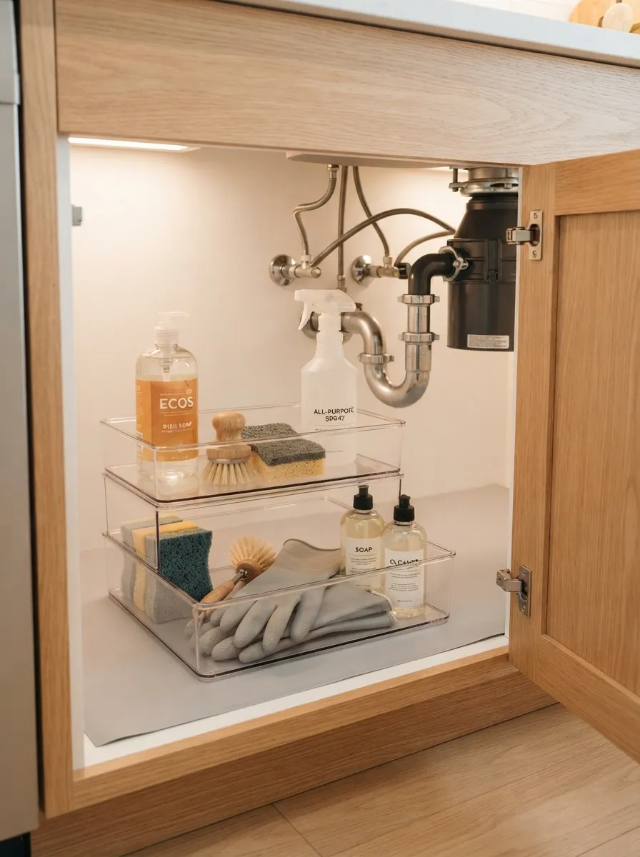 27 Under Kitchen Sink Organization Ideas to Save Space 7 Clear Acrylic Trays