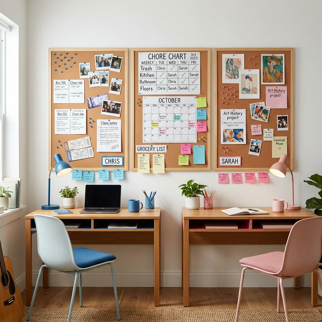 28 College Cork Board Ideas to Boost Campus Style Fast 21 Roommate Shared Board