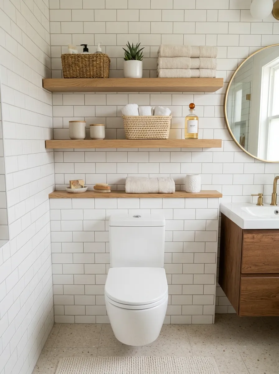 26 Small Bathroom Organization Ideas That Save Space 3 Over-Toilet Shelving