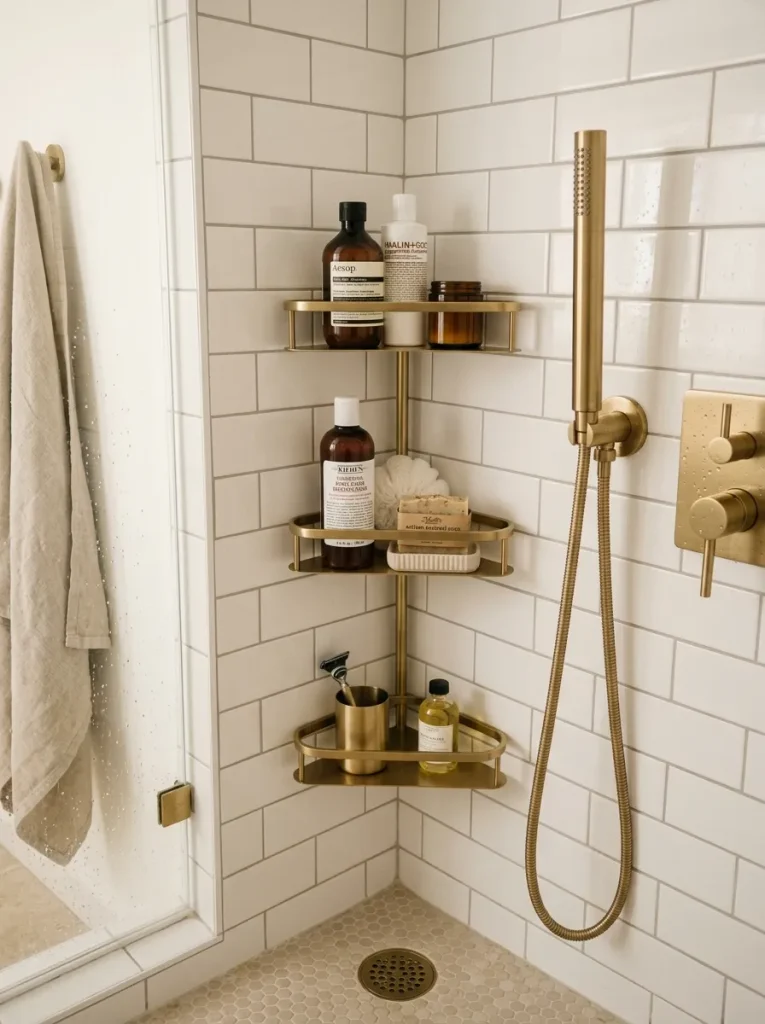 26 Small Bathroom Organization Ideas That Save Space 6 Corner Shower Caddy