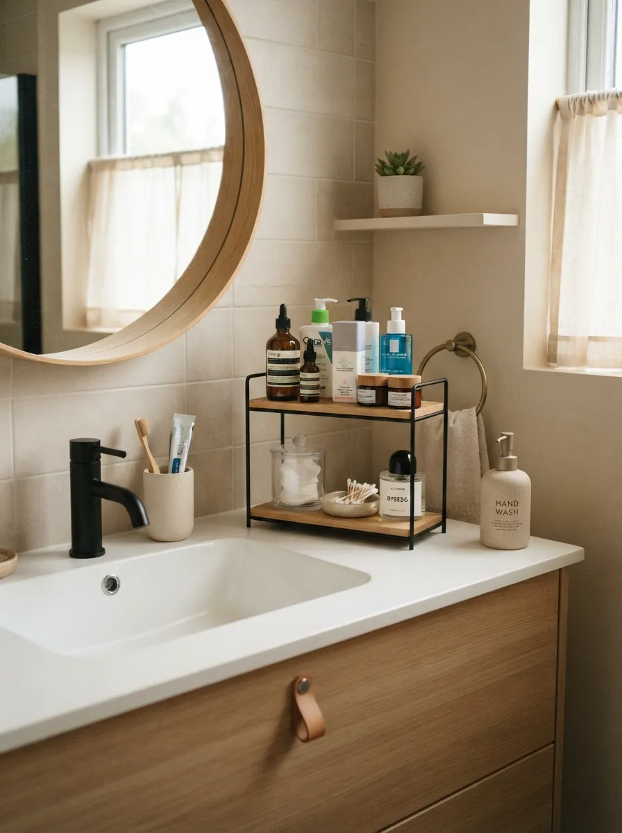 26 Small Bathroom Organization Ideas That Save Space 14 Tiered Counter Organizer