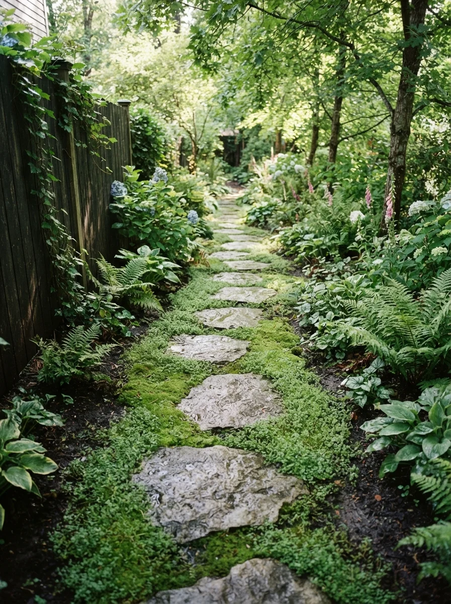 26 Side of House Landscaping Ideas You'll Truly Adore 13 Mossy Stepping Stones