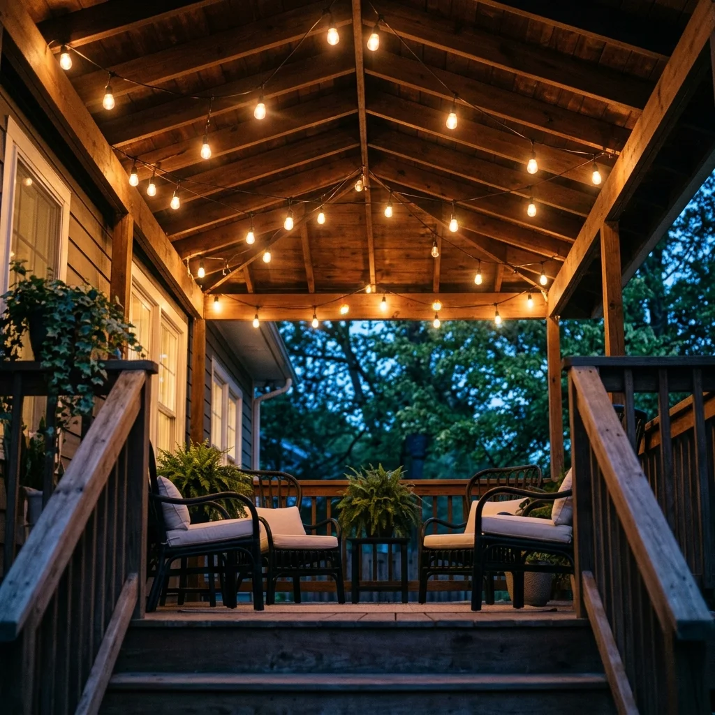 28 Back Porch Ideas That Feel Instantly Super Inviting 4 String Light Canopy