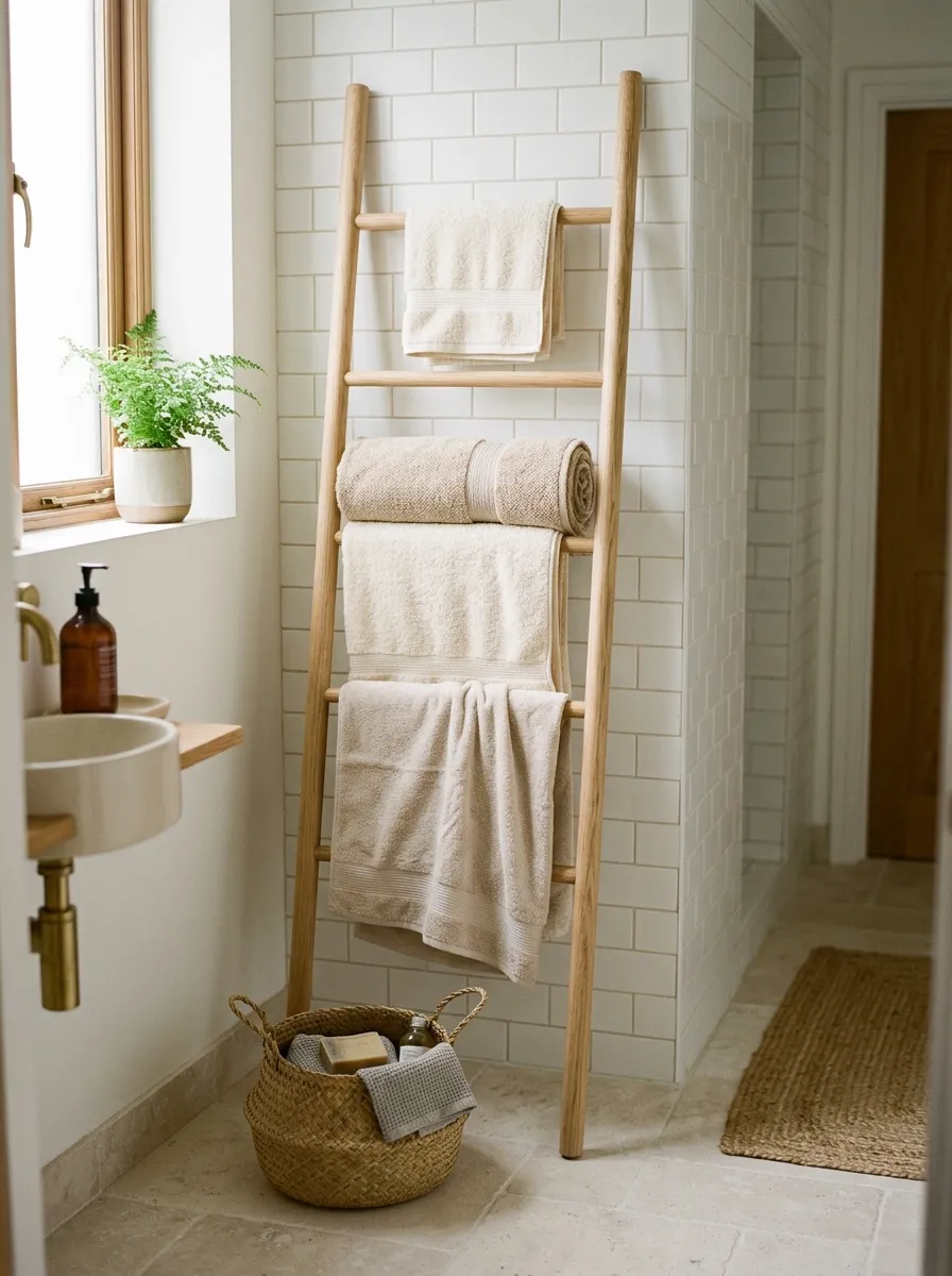 26 Small Bathroom Organization Ideas That Save Space 9 Towel Ladder