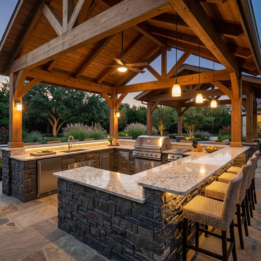 U Shaped Outdoor Kitchen