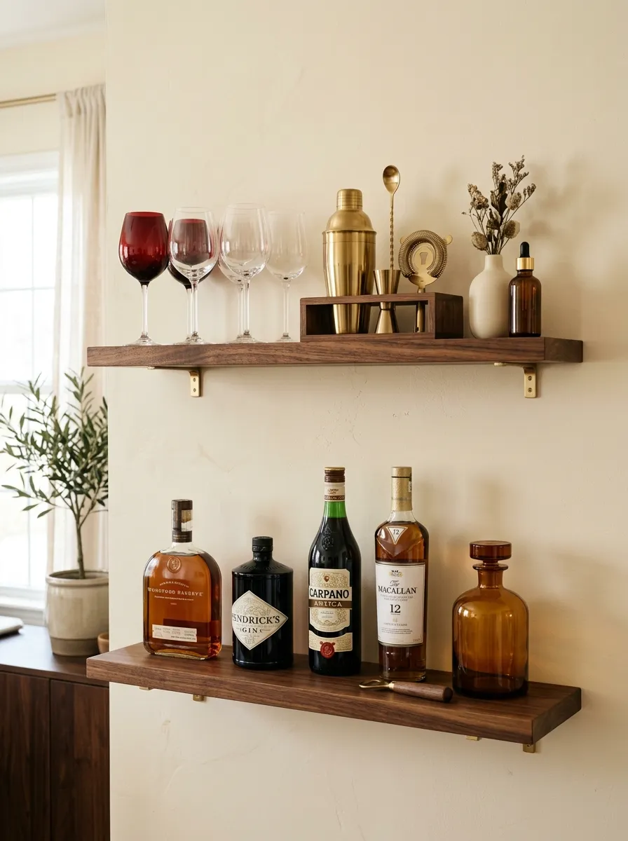 27 DIY Bar Shelf Ideas to Create Wow-Worthy Styles 22 Floating Double Shelf