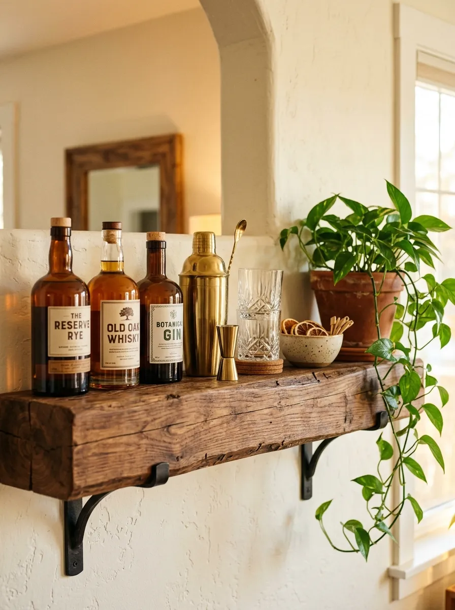 27 DIY Bar Shelf Ideas to Create Wow-Worthy Styles 14 Rustic Beam Shelf
