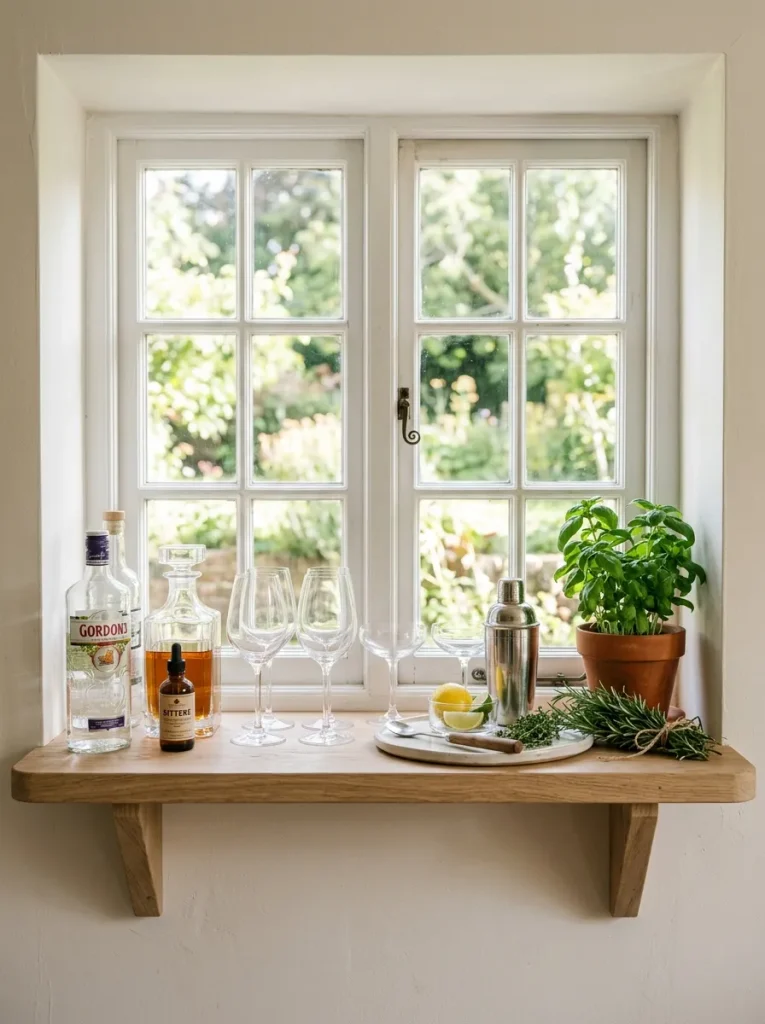 27 DIY Bar Shelf Ideas to Create Wow-Worthy Styles 15 Window Bar Shelf