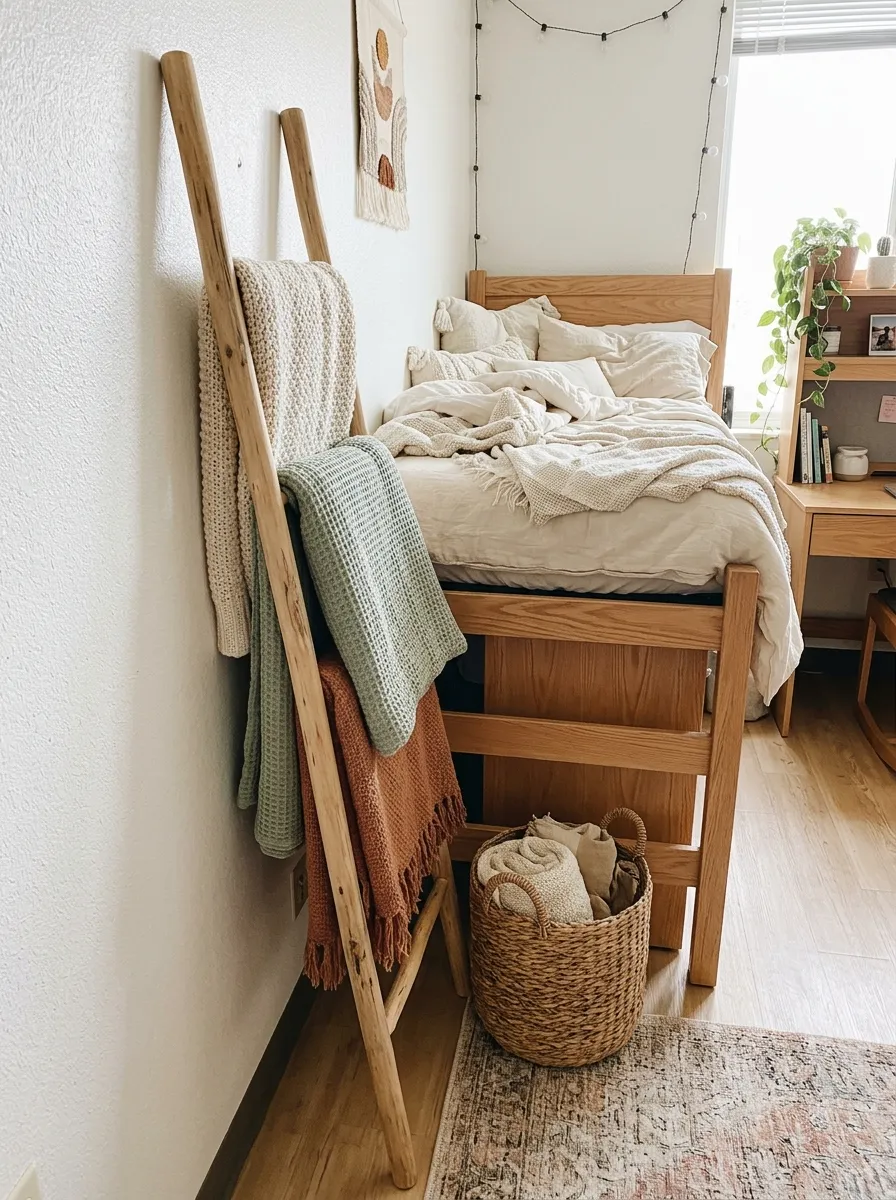 26 Dorm Room Decor Ideas for a Fresh, Personal Look 23 Cozy Blanket Ladder